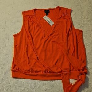 Worthington Orange Sleeveless Wrap Tank Top